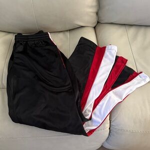 Black Track Pants with Red and White Stripes